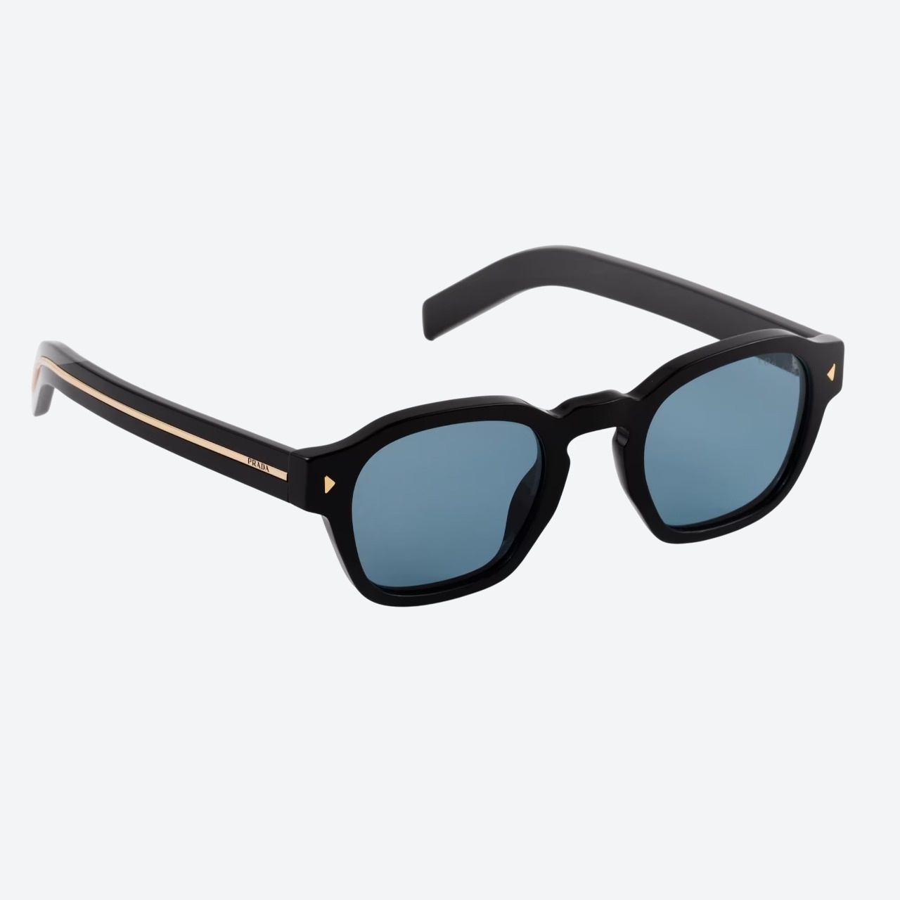 Prada squared sunglasses in black with the iconic metal logo plaque